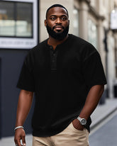 Men's Plus Size Casual Daily Solid Color Henry Collar Button Short Sleeve T-Shirt